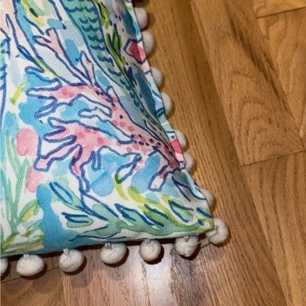 Lilly Pulitzer Mermaid Preppy Outdoor Pom Pom‎ Pillow 12 x 20